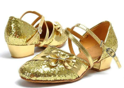 Туфли для танцев "Бант" золотая чешуйка.