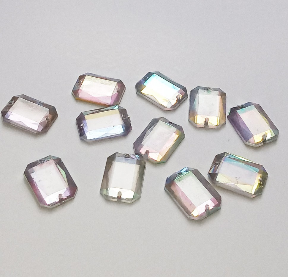 Стразы пришивные акрил прямоугольник Crystal AB 18x13мм
