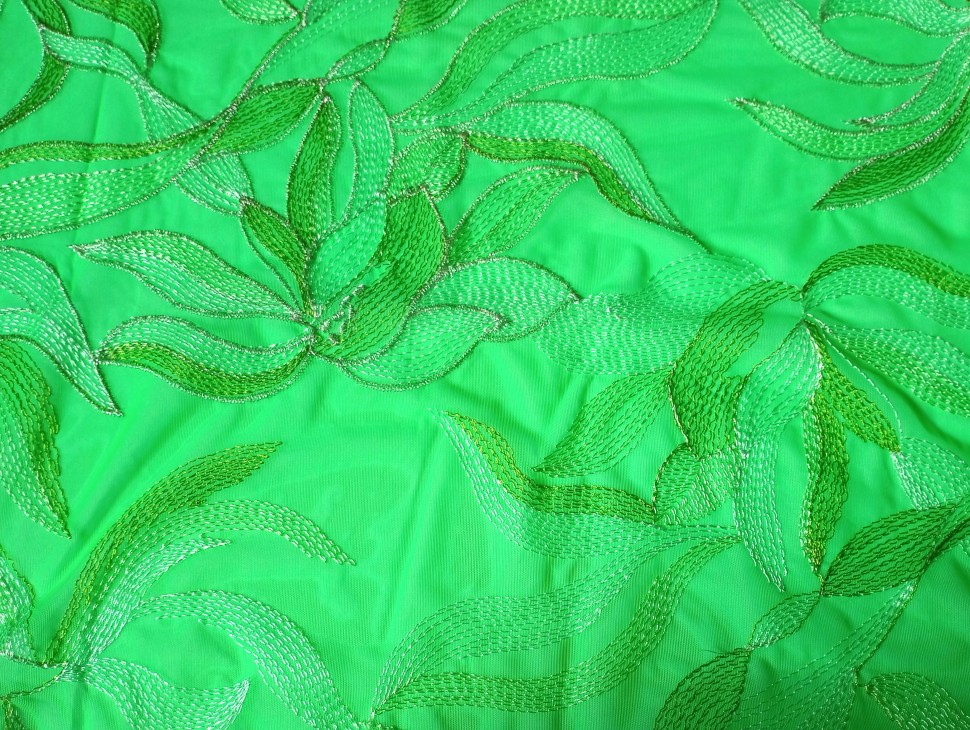 Вышивка на стрейч сетке Dancing flower Embroidery ENET2045/цитрус(Peridot citrus)