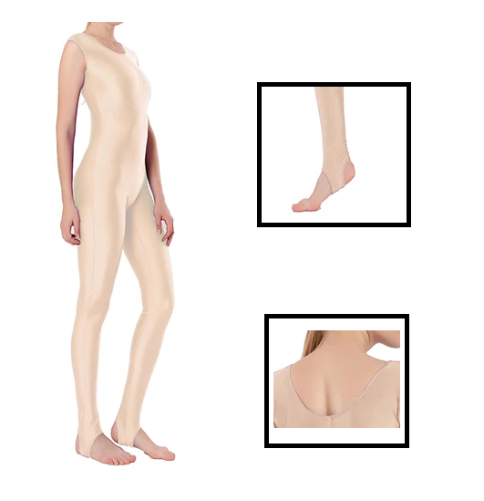 Комбинезон маечкой низ лосинами с вырезом для пятки телесный