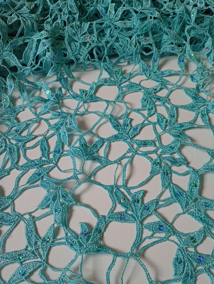 Гипюр Hand Beaded Sequined STR02476/Blue Laguna