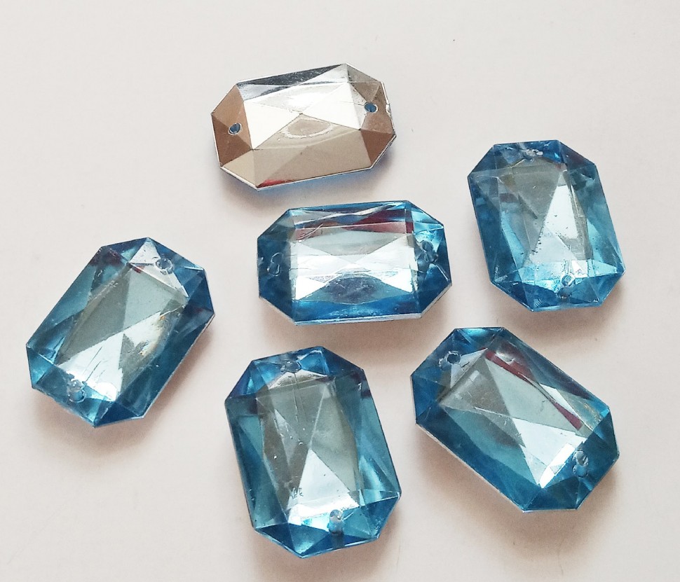 Стразы пришивные акрил прямоугольник Aquamarine 25x18мм