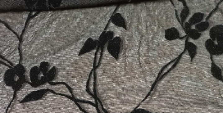 Флок на сетке вьющийся цветок(trailing flower flock) FLK21102 чёрный/black