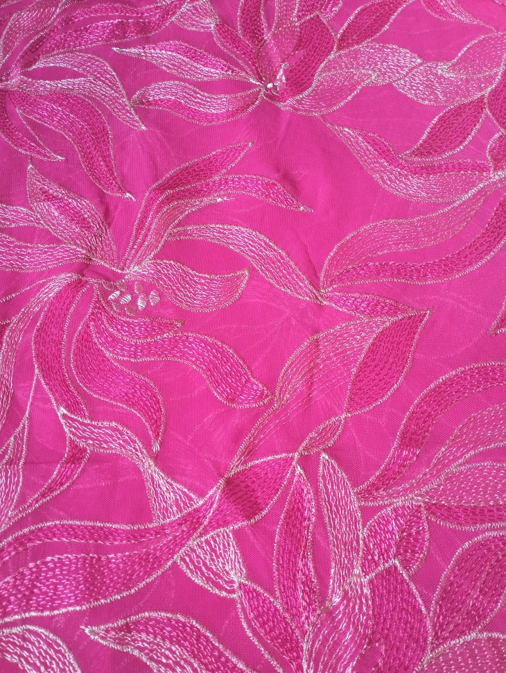 Вышивка на стрейч сетке Dancing Flower Embroidery ENET2045/Pink Passion Pink